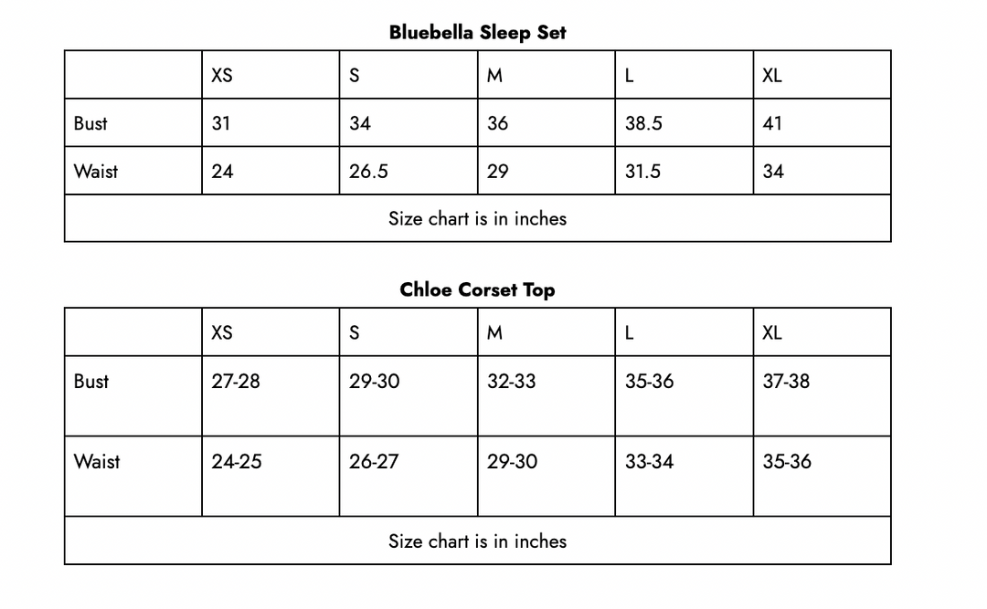 Size Chart – Oceanna The Label