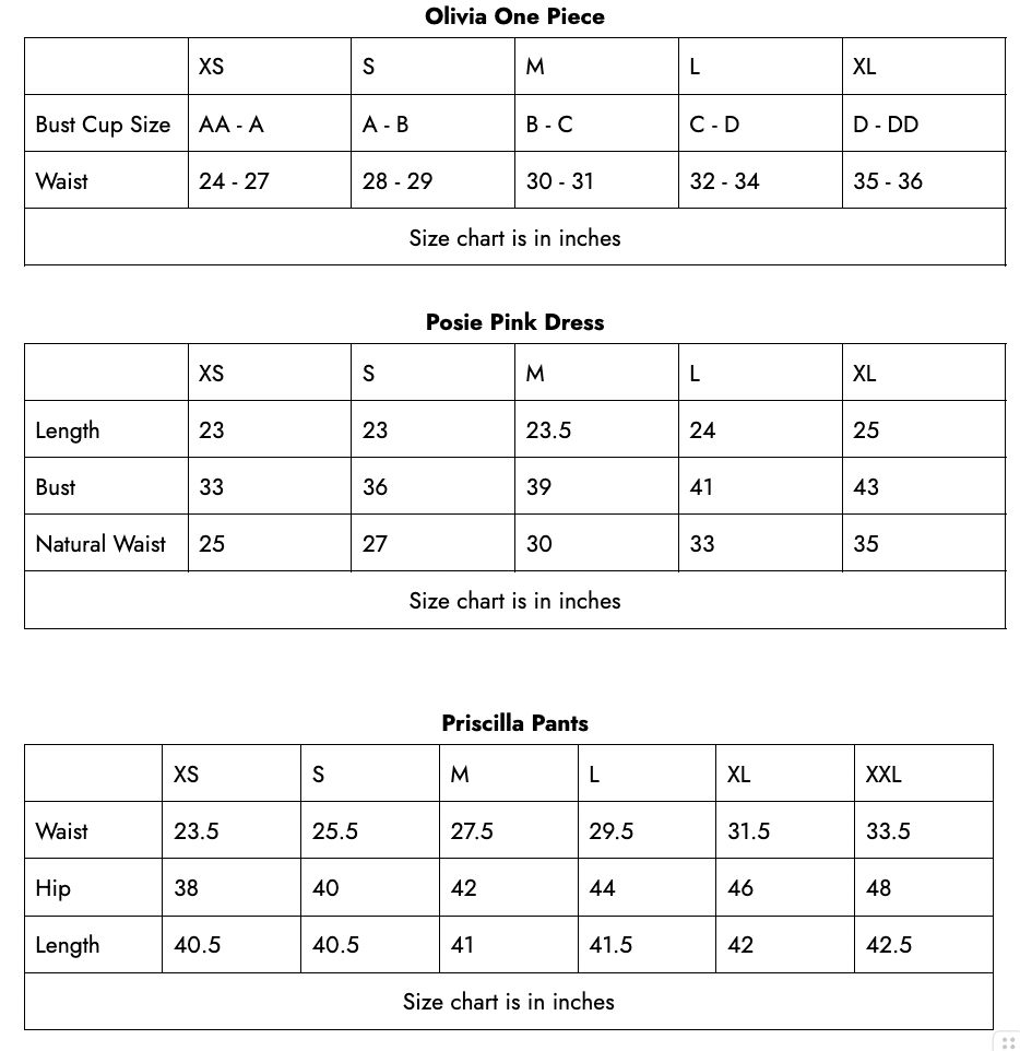 Size Chart – Oceanna The Label